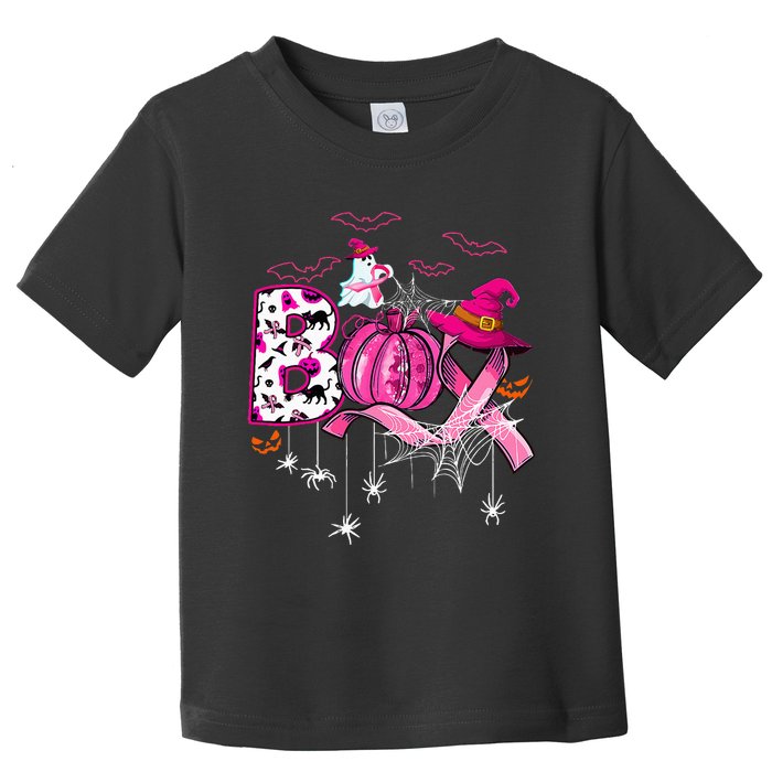 Funny Boo Pumpkin Witch Pink Ribbon Breast Cancer Halloween Toddler T-Shirt