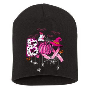 Funny Boo Pumpkin Witch Pink Ribbon Breast Cancer Halloween Short Acrylic Beanie