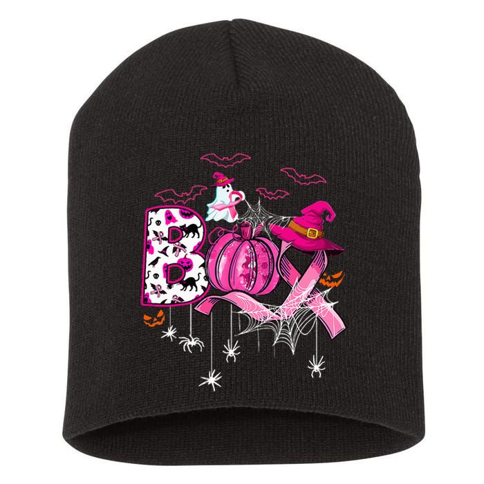 Funny Boo Pumpkin Witch Pink Ribbon Breast Cancer Halloween Short Acrylic Beanie