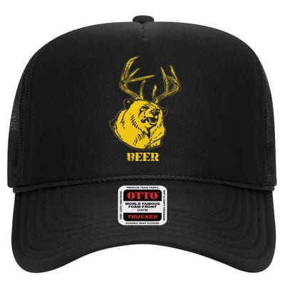 Funny Bear Plus Deer Equals Beer Deer Hunting USA Hunter High Crown Mesh Back Trucker Hat