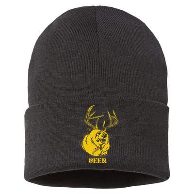 Funny Bear Plus Deer Equals Beer Deer Hunting USA Hunter Sustainable Knit Beanie