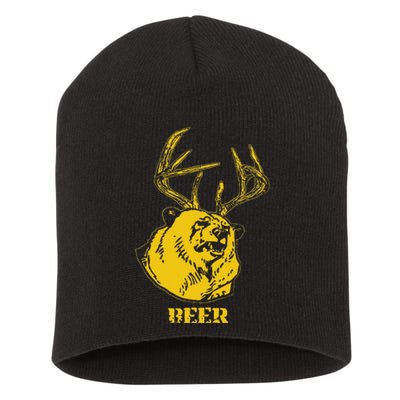 Funny Bear Plus Deer Equals Beer Deer Hunting USA Hunter Short Acrylic Beanie