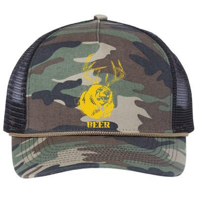 Funny Bear Plus Deer Equals Beer Deer Hunting USA Hunter Retro Rope Trucker Hat Cap