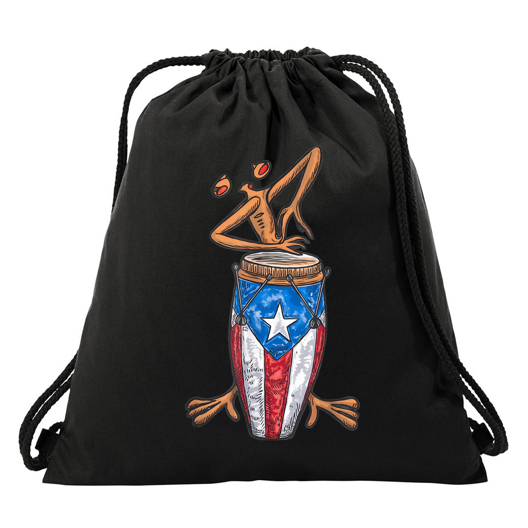 Funny Boricua Puerto Rican Coqui Taino Flag Drawstring Bag