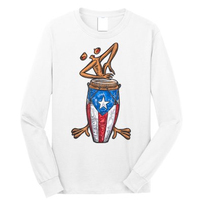 Funny Boricua Puerto Rican Coqui Taino Flag Long Sleeve Shirt