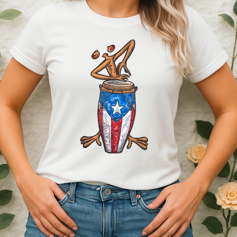 Funny Boricua Puerto Rican Coqui Taino Flag Womens T-Shirt