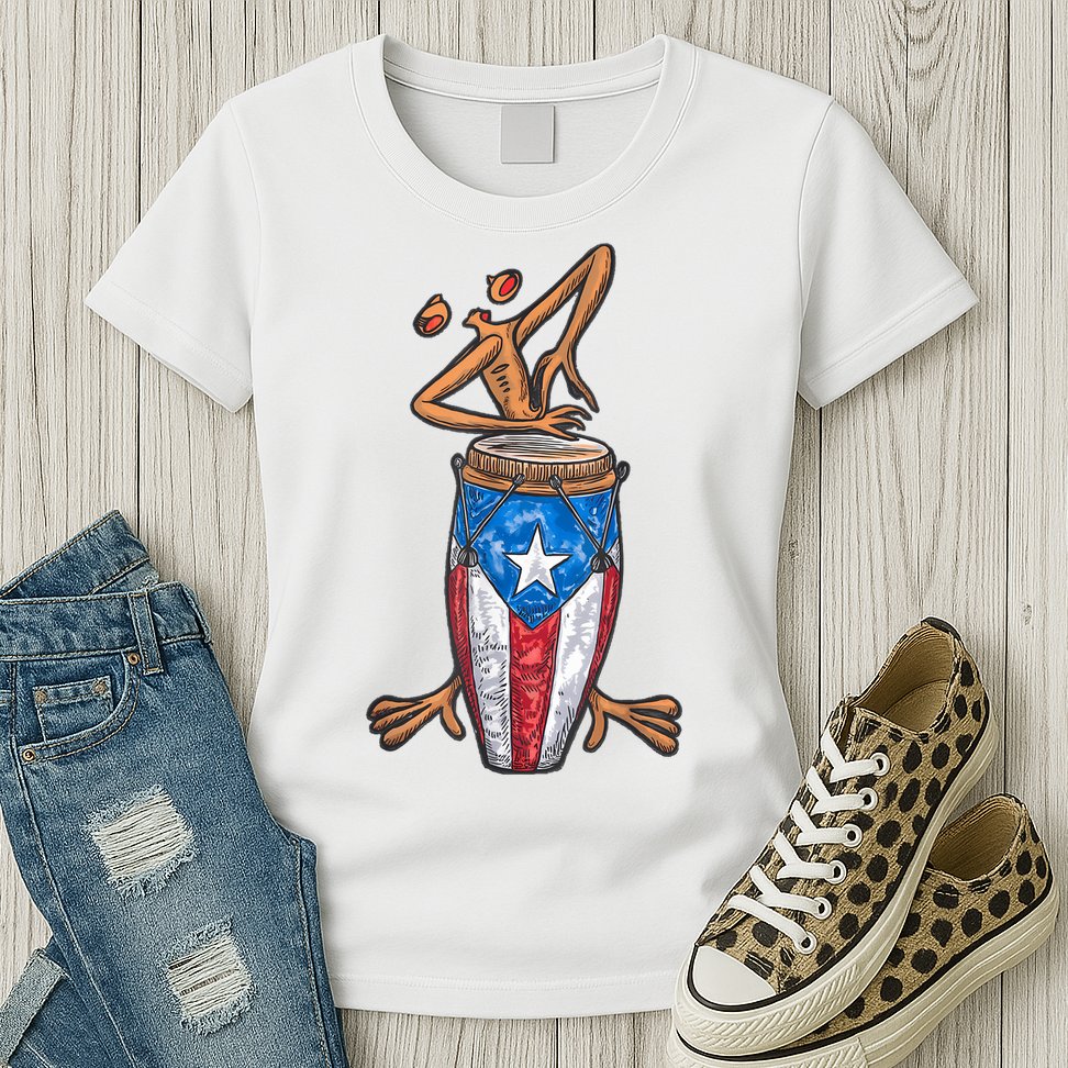 Funny Boricua Puerto Rican Coqui Taino Flag Womens T-Shirt