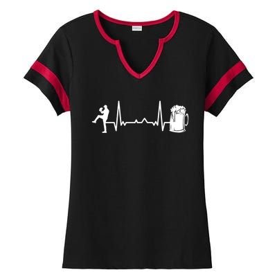 Funny Baseball Player Cute Gift Heartbeat Ekg Baseballer Gift Ladies Halftime Notch Neck Tee