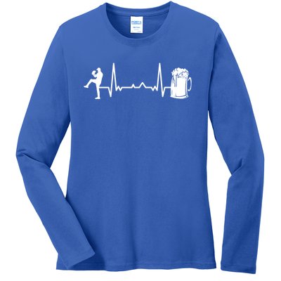 Funny Baseball Player Cute Gift Heartbeat Ekg Baseballer Gift Ladies Long Sleeve Shirt