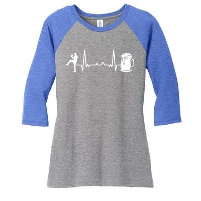 Funny Baseball Player Cute Gift Heartbeat Ekg Baseballer Gift Women's Tri-Blend 3/4-Sleeve Raglan Shirt