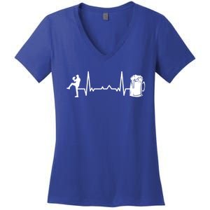 Funny Baseball Player Cute Gift Heartbeat Ekg Baseballer Gift Women's V-Neck T-Shirt