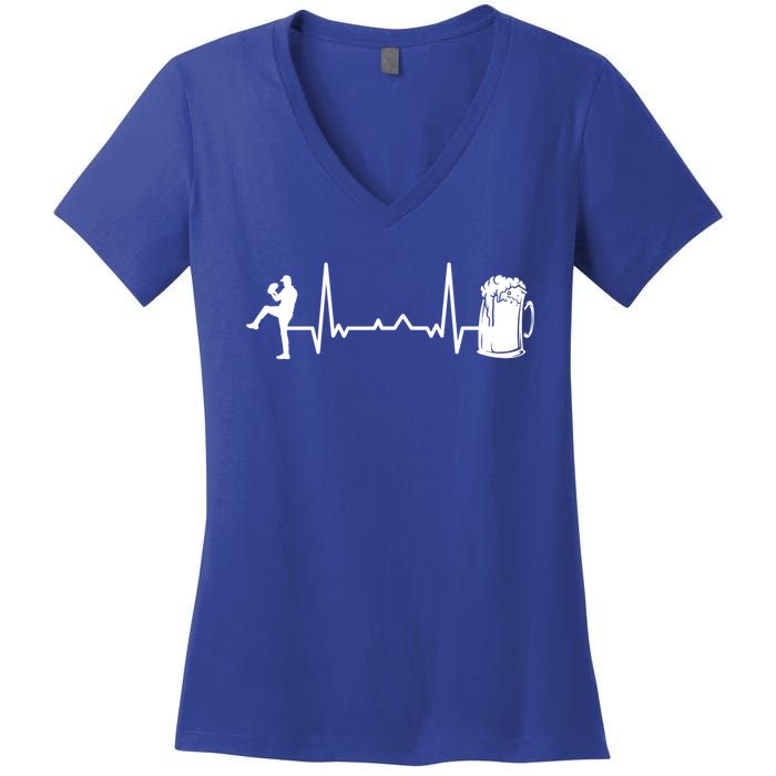 Funny Baseball Player Cute Gift Heartbeat Ekg Baseballer Gift Women's V-Neck T-Shirt