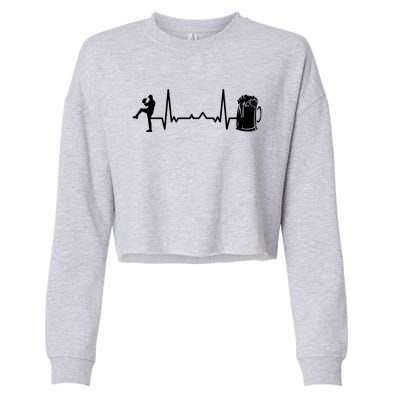 Funny Baseball Player Cute Gift Heartbeat Ekg Baseballer Gift Cropped Pullover Crew