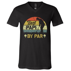 Funny Best Papi By Par Fathers Day Golf Lover Golfer V-Neck T-Shirt