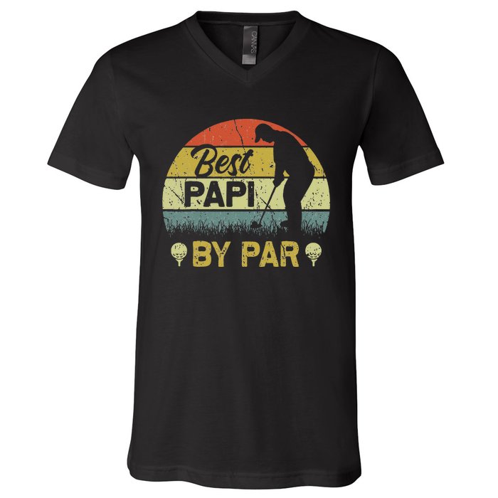 Funny Best Papi By Par Fathers Day Golf Lover Golfer V-Neck T-Shirt