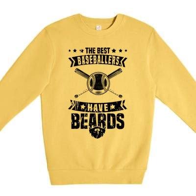 Funny Baseball Player Beard Gift Bearded Baseballer Cute Gift Premium Crewneck Sweatshirt