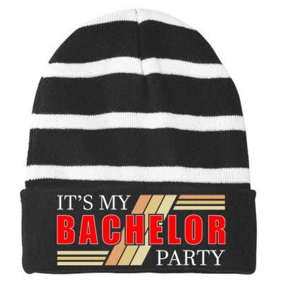 Funny Bachelor Party Graphic Striped Beanie with Solid Band