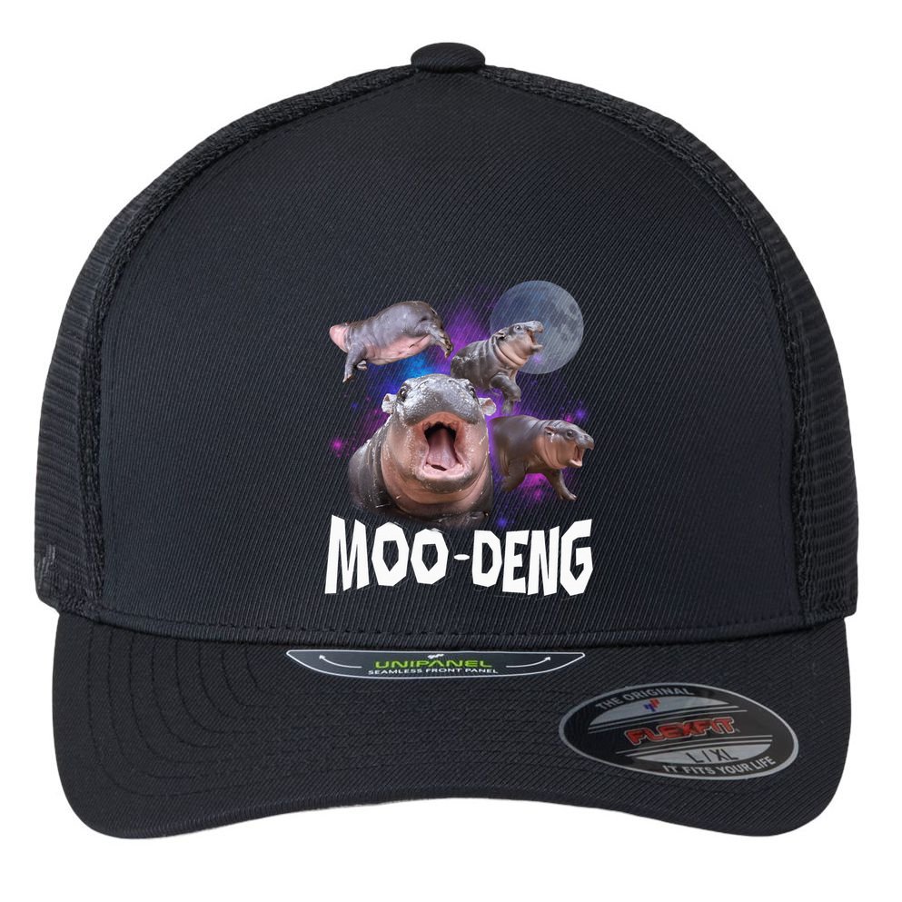Famous Baby Pygmy Hippo Moo Deng Funny For Animal Lover Flexfit Unipanel Trucker Cap