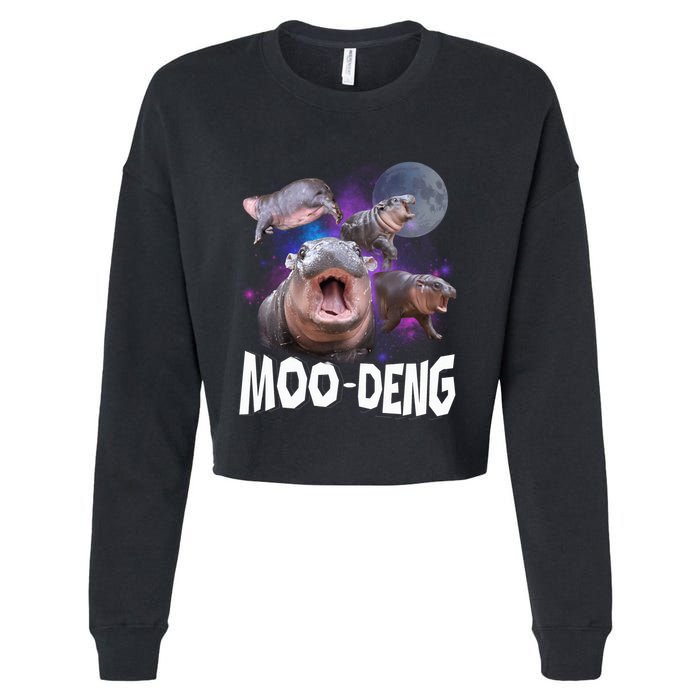 Famous Baby Pygmy Hippo Moo Deng Funny For Animal Lover Cropped Pullover Crew