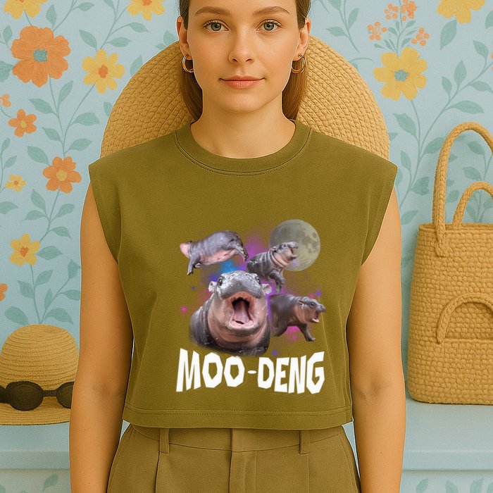 Famous Baby Pygmy Hippo Moo Deng Funny For Animal Lover Garment-Dyed Women's Muscle Tee