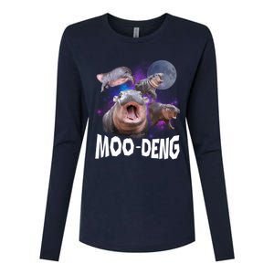 Famous Baby Pygmy Hippo Moo Deng Funny For Animal Lover Womens Cotton Relaxed Long Sleeve T-Shirt