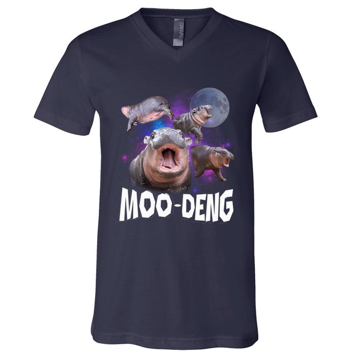 Famous Baby Pygmy Hippo Moo Deng Funny For Animal Lover V-Neck T-Shirt