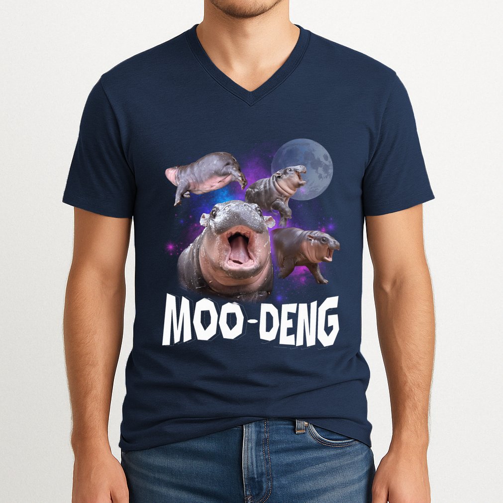 Famous Baby Pygmy Hippo Moo Deng Funny For Animal Lover V-Neck T-Shirt