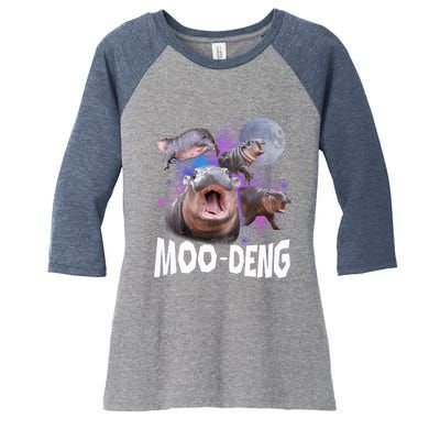 Famous Baby Pygmy Hippo Moo Deng Funny For Animal Lover Women's Tri-Blend 3/4-Sleeve Raglan Shirt