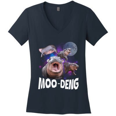 Famous Baby Pygmy Hippo Moo Deng Funny For Animal Lover Women's V-Neck T-Shirt