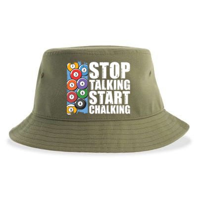 Funny Billiard Pool Cue Player Gift Stop Talking Start Chalking Cool Gift Sustainable Bucket Hat