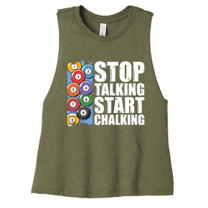 Funny Billiard Pool Cue Player Gift Stop Talking Start Chalking Cool Gift Women's Racerback Cropped Tank