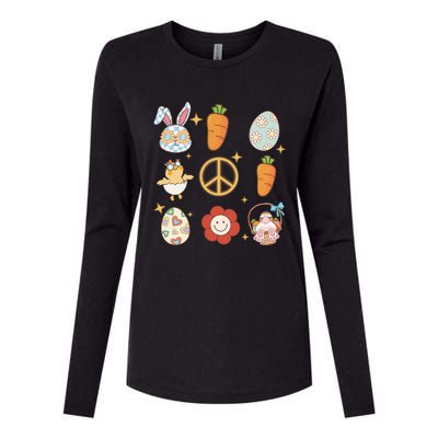 Funny Bunny Peace Floral Egg Womens Cotton Relaxed Long Sleeve T-Shirt