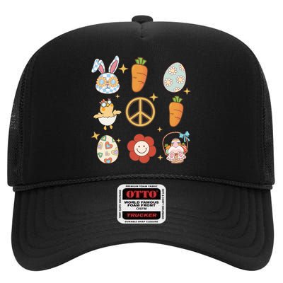 Funny Bunny Peace Floral Egg High Crown Mesh Back Trucker Hat