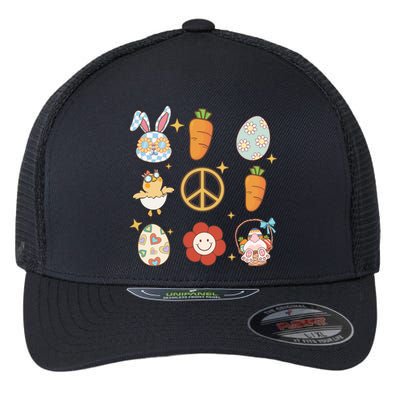 Funny Bunny Peace Floral Egg Flexfit Unipanel Trucker Cap