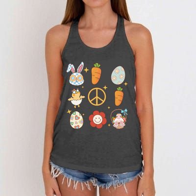 Funny Bunny Peace Floral Egg Women's Knotted Racerback Tank