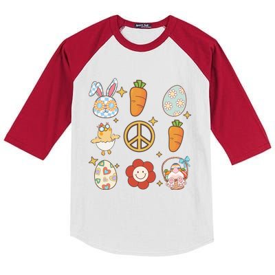 Funny Bunny Peace Floral Egg Kids Colorblock Raglan Jersey