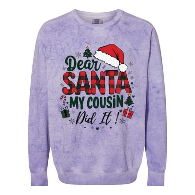 Funny Buffalo Plaid Christmas Dear Santa My Cousin Did It Colorblast Crewneck Sweatshirt