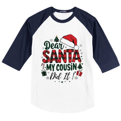 Funny Buffalo Plaid Christmas Dear Santa My Cousin Did It Baseball Sleeve Shirt