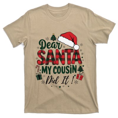 Funny Buffalo Plaid Christmas Dear Santa My Cousin Did It T-Shirt