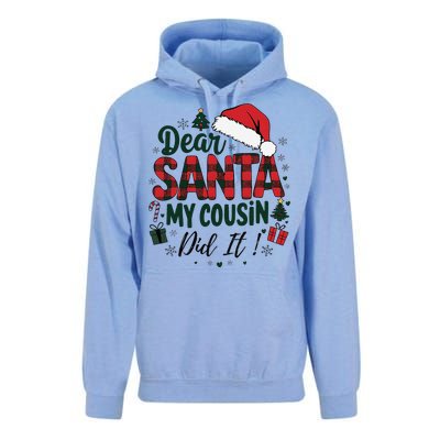 Funny Buffalo Plaid Christmas Dear Santa My Cousin Did It Unisex Surf Hoodie