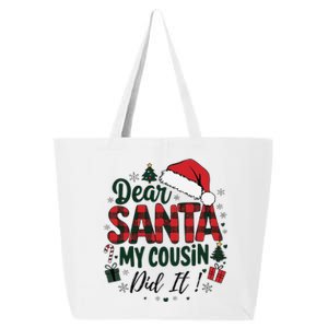 Funny Buffalo Plaid Christmas Dear Santa My Cousin Did It 25L Jumbo Tote