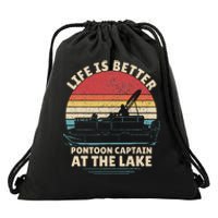 Funny Boater Pontoon Boat Captain Life Is Better At The Lake Drawstring Bag