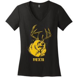 Funny Bear Plus Deer Equals Beer Deer Hunting Usa Hunter Women's V-Neck T-Shirt