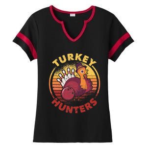 Funny Bowling Player Bowler Team Thanksgiving Turkey Hunters Ladies Halftime Notch Neck Tee