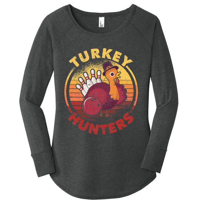 Funny Bowling Player Bowler Team Thanksgiving Turkey Hunters Women's Perfect Tri Tunic Long Sleeve Shirt