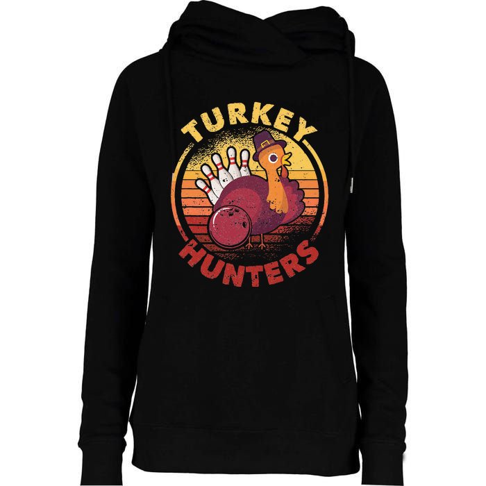 Funny Bowling Player Bowler Team Thanksgiving Turkey Hunters Womens Funnel Neck Pullover Hood