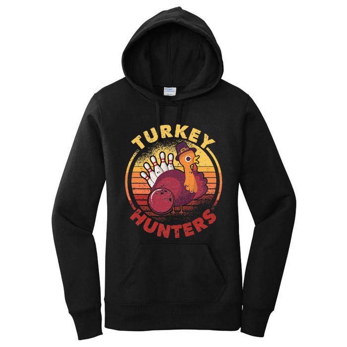 Funny Bowling Player Bowler Team Thanksgiving Turkey Hunters Women's Pullover Hoodie