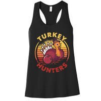 Funny Bowling Player Bowler Team Thanksgiving Turkey Hunters Women's Racerback Tank