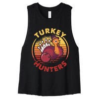 Funny Bowling Player Bowler Team Thanksgiving Turkey Hunters Women's Racerback Cropped Tank