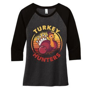 Funny Bowling Player Bowler Team Thanksgiving Turkey Hunters Women's Tri-Blend 3/4-Sleeve Raglan Shirt